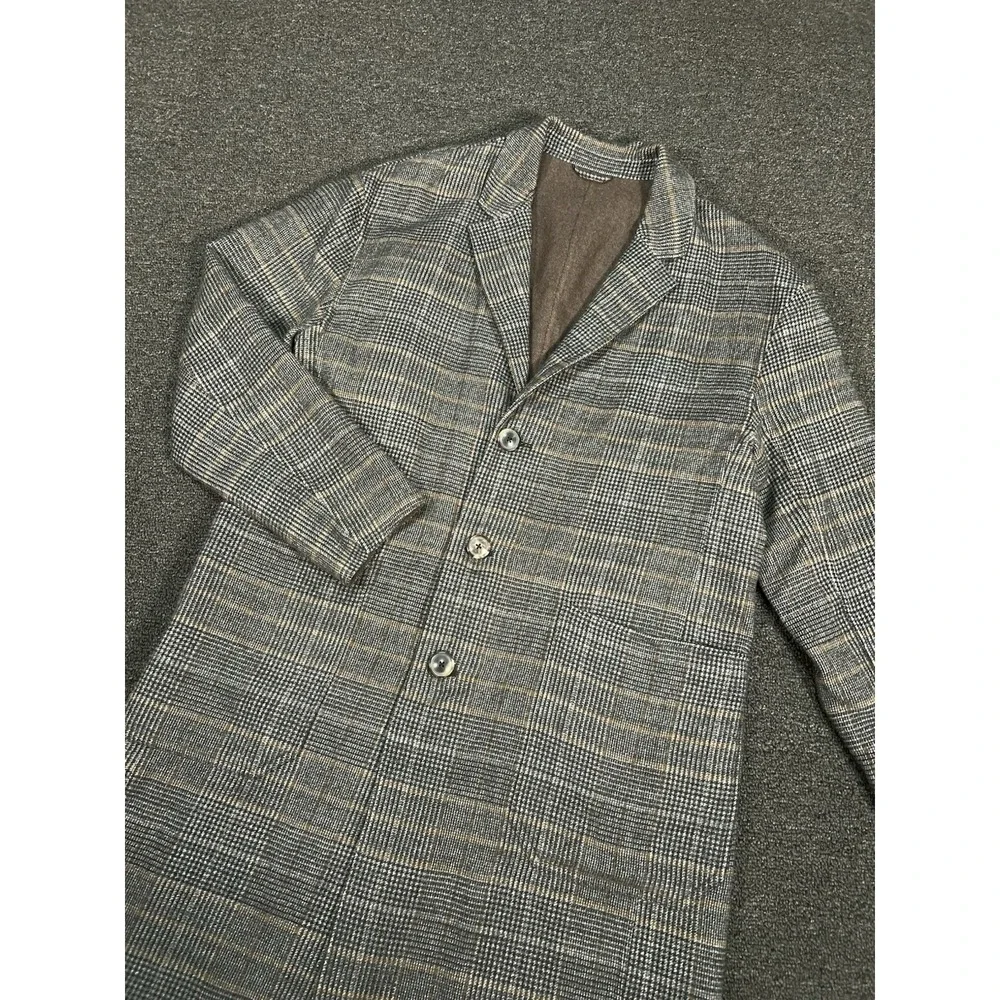 Banana Republic Overcoat Men's‎ Large Brown Wool Glen Plaid Houndstooth Unlined
